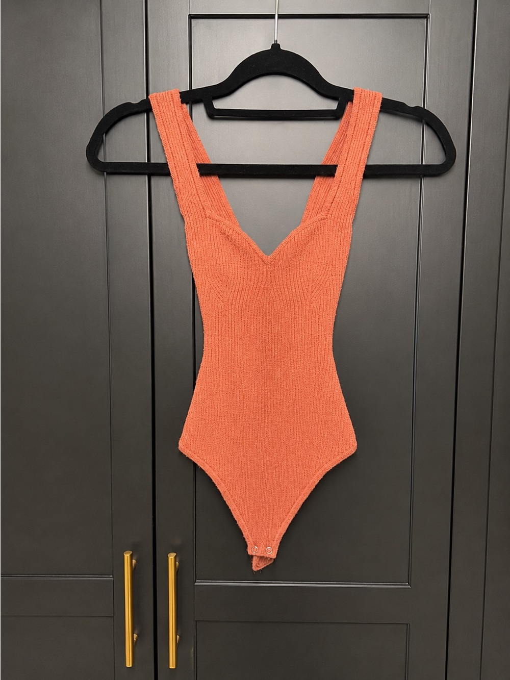 Abercrombie & Fitch Orange Knit V-Neck Bodysuit